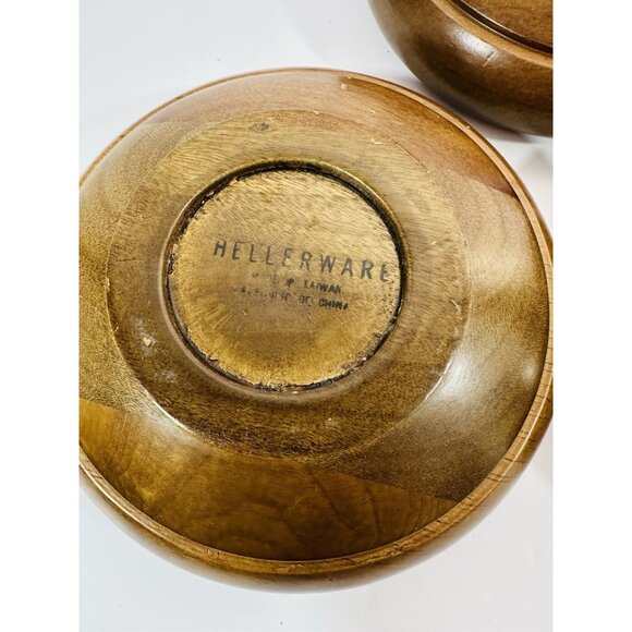 Hellerware Wooden Stacking Bowl Set of 3 Natural Wood Round Lid Vintage Serving - Picture 9 of 10